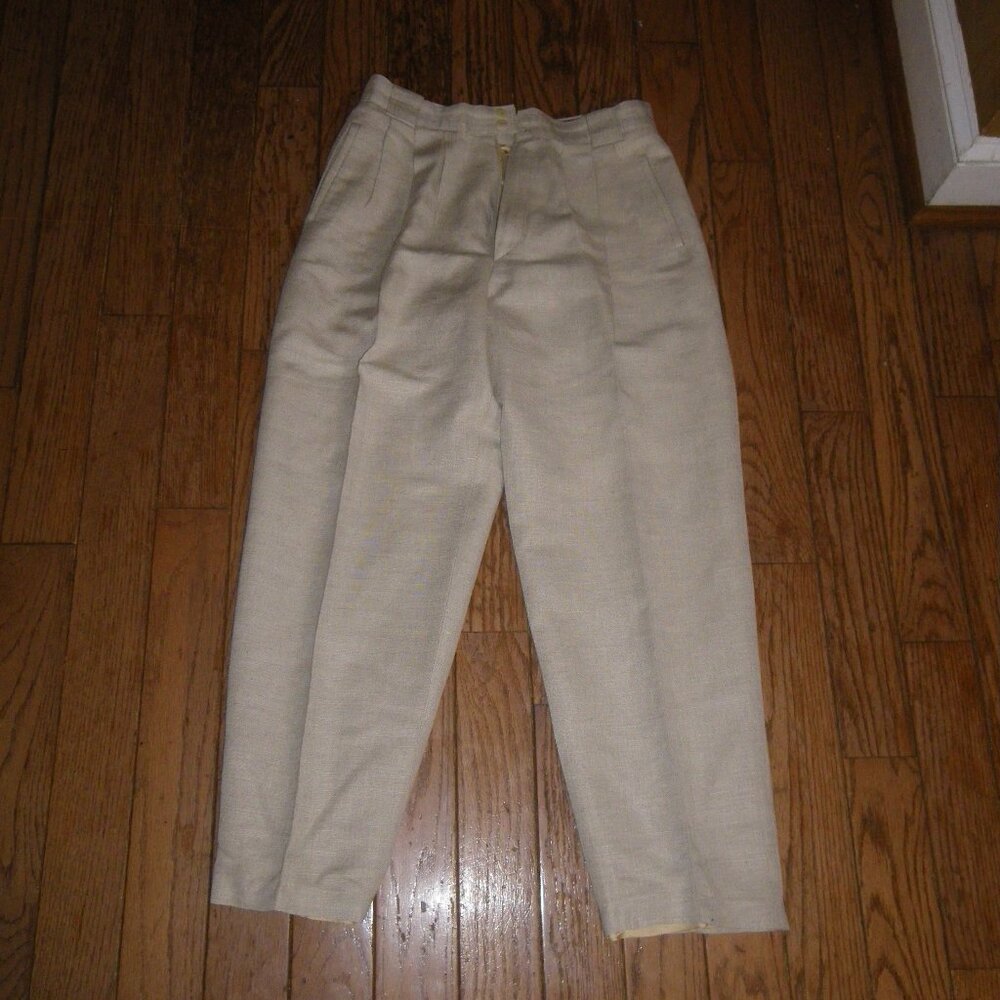 Vintage Women's Linen Blend Pleated Pants